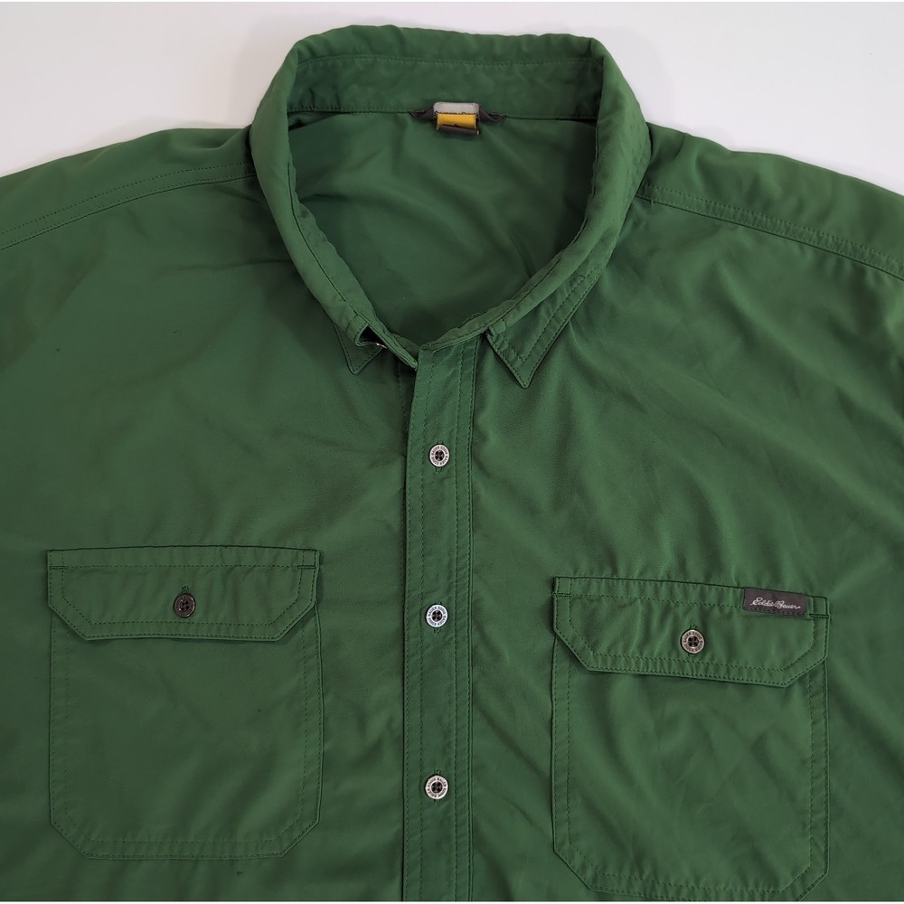 Eddie Bauer Travex Mens 2XLT Performance Short Sleeve Button-Down Shirt Green